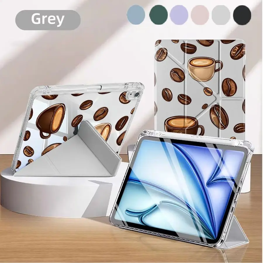 

Tablet Case For iPad 11th 10th 9th 8th 7th 12.9inch Air 4 5 M3 M2 M4 11inch Mini 6 7 Pro 2025 Holder Cover Y-Fold Coffee Beans