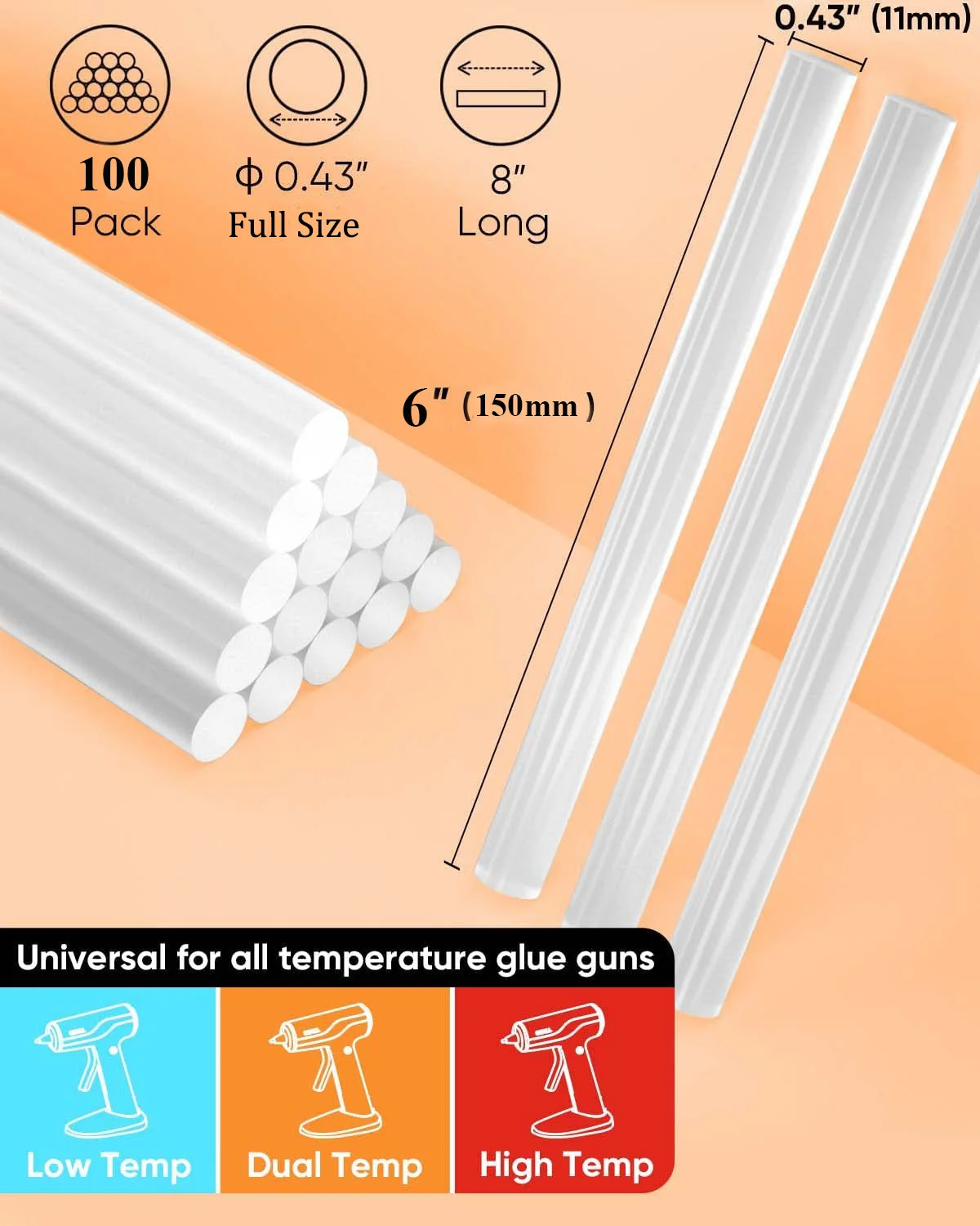 Paquete de 10-100 barras de pegamento caliente de tamaño completo, 11mm de diámetro, multiusos para niños y adultos, arte artesanal, reparación de pegado, Festival, hogar