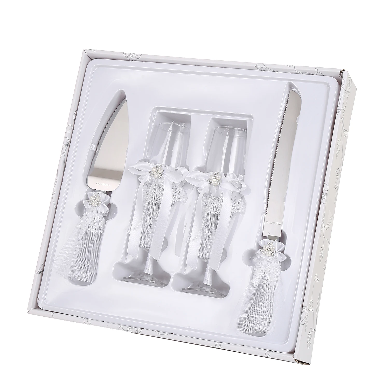 Western-style wedding goblet wedding dress Pearl tassel decorative wine glass tableware four-piece gift box