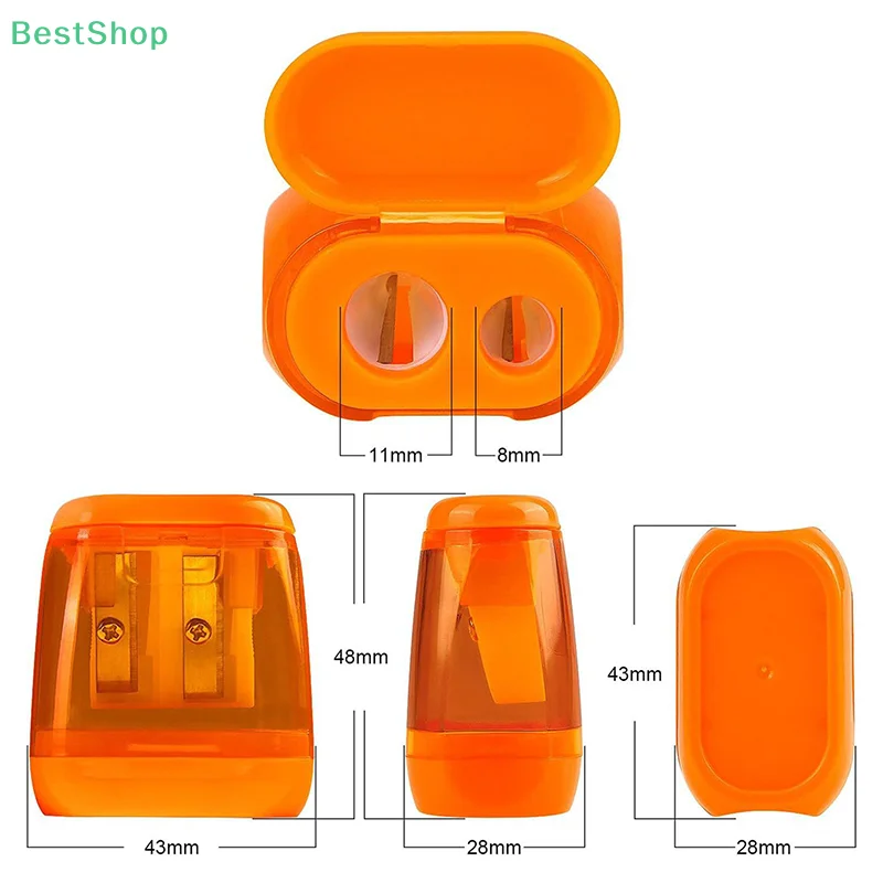 ❤️ 4 قطع/مجموعة مبراة أقلام رصاص بلاستيكية شفافة بفتحة مزدوجة مع غطاء #6