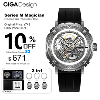 CIGA Design 3 in 1 Skeleton Mechanical Watches for Men Luminous Automatic Watches Magician Series 316L Steel Fluororubber Strap