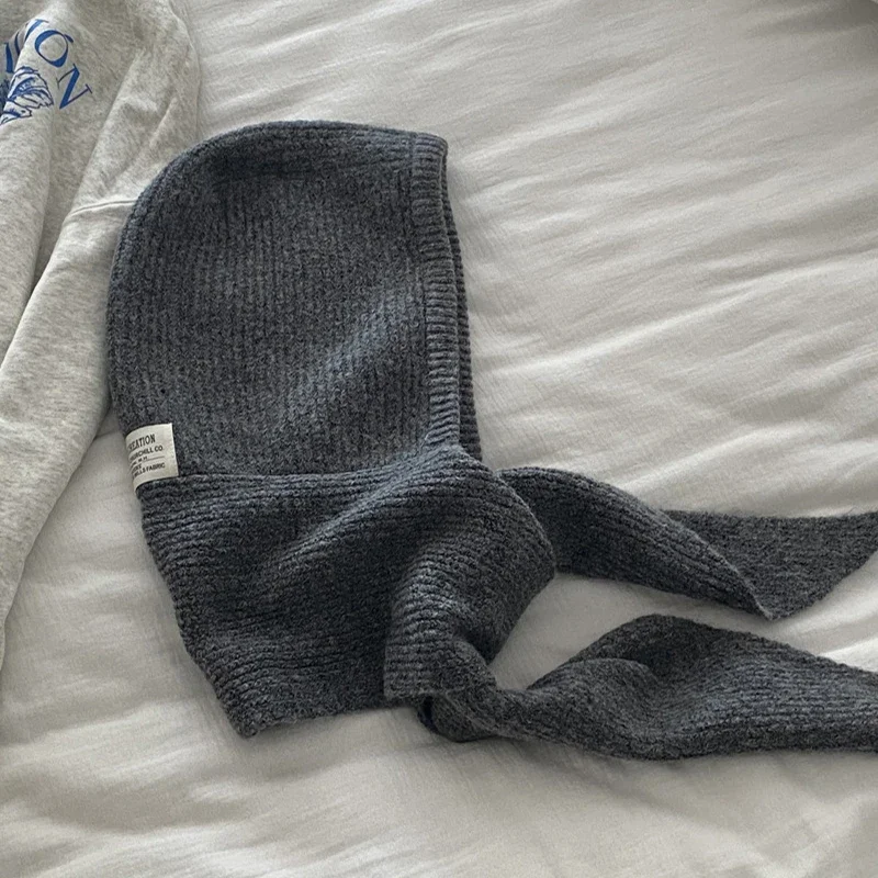 Winterwarme Woll-Strickmütze mit Falschem Schalkragen, Kapuzenpullover und Einteiligem Nackenwärmer für den Außeneinsatz bei Kälte – Detail 13