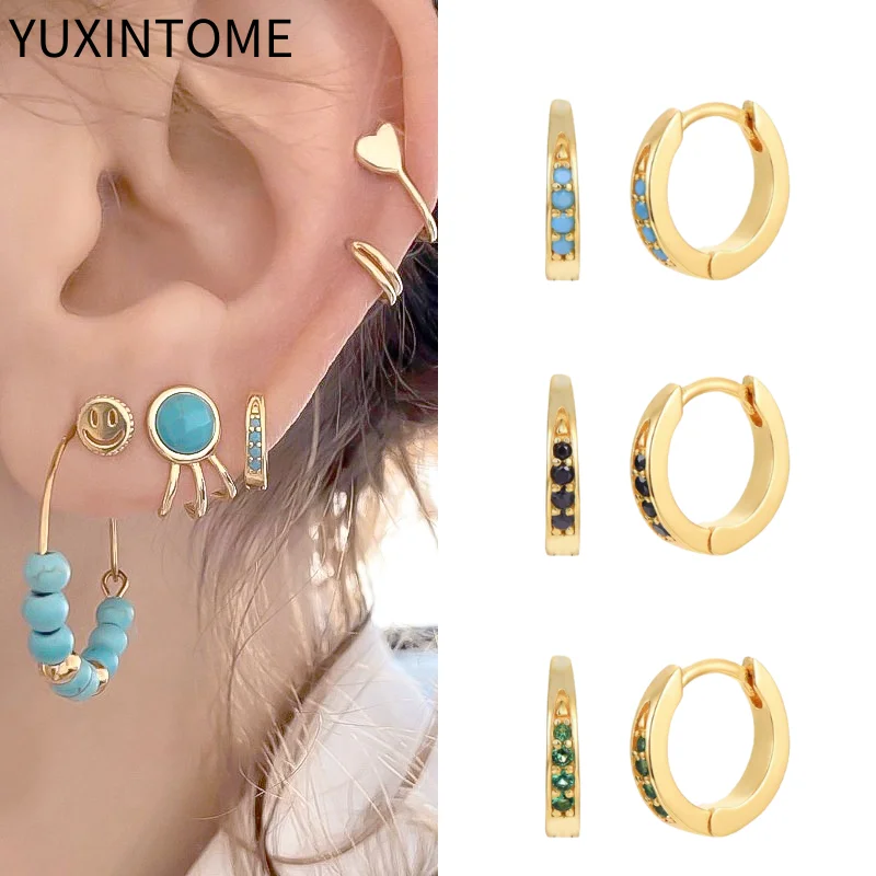 925 Sterling Silver Ear Needle Simple Fashion Hoop Earrings for Women Colorful Zircon Round Gold Earrings Luxury Jewelry Gifts