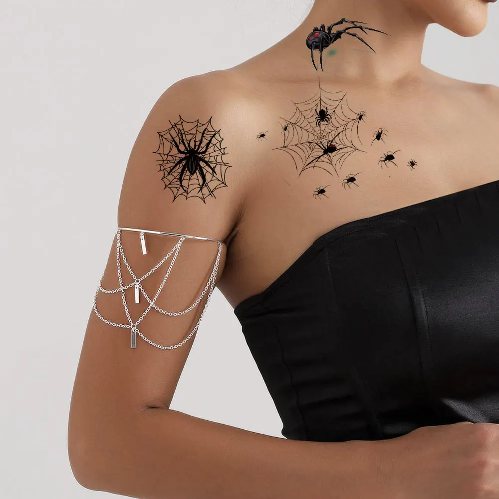 10 adesivi per tatuaggi temporanei di Halloween per donne uomini tatuaggi finti con ragnatela impermeabile per trucco viso e corpo