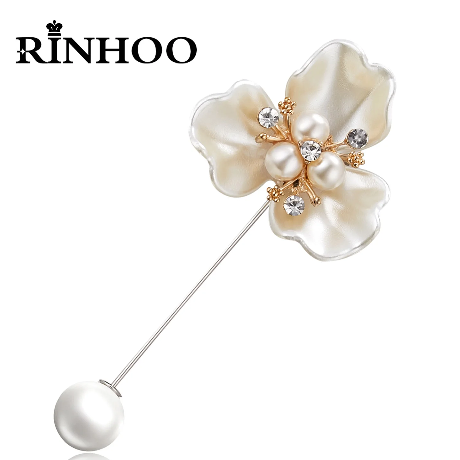 Rinhoo Imitation Perle Shell Kamelie Blume Brosche Für Frauen Weiß Blumen Blütenblatt Bouquet Lange Nadel Hemd Kragen Revers Pin Geschenk – Detail 23