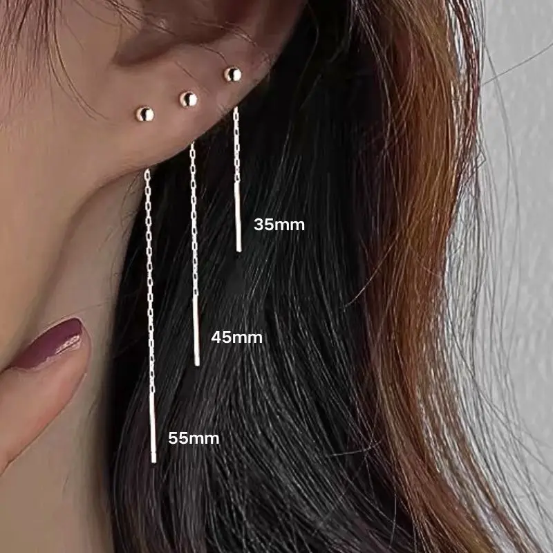 925 Sterling Silver ear Needle Simple Ear Wire Prevent allergy Perforated Tassel Earrings For Women Fashion Party Jewelry