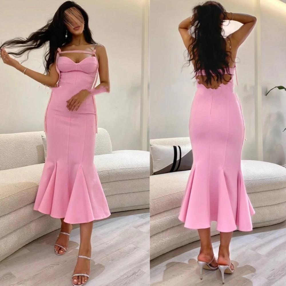 Baljurk Avond Prom Jersey Gedrapeerde Verloving Zeemeermin Strapless Op Maat Gemaakte Gelegenheidsjurk Midi Es Saudi Arabië