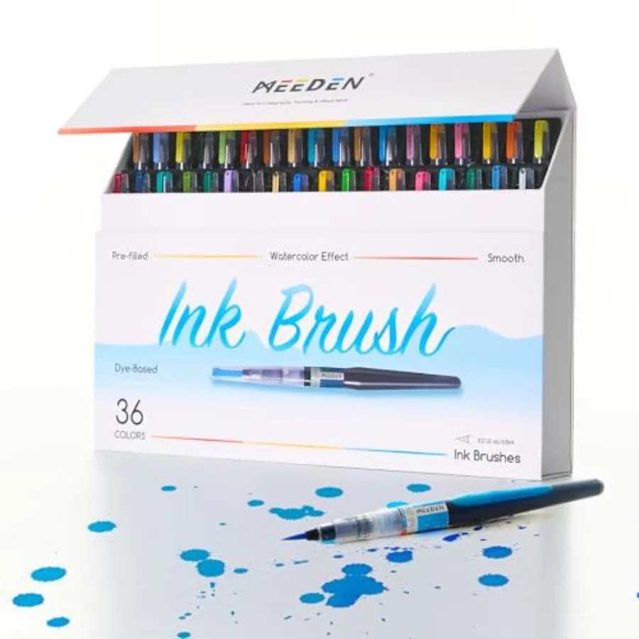 

Liquid Watercolor Ink Brushes: Vibrant 24 Basic + 12 Pearlecent Colors Dye-based Water Color Paint Brush Pens Set - Creative Pa