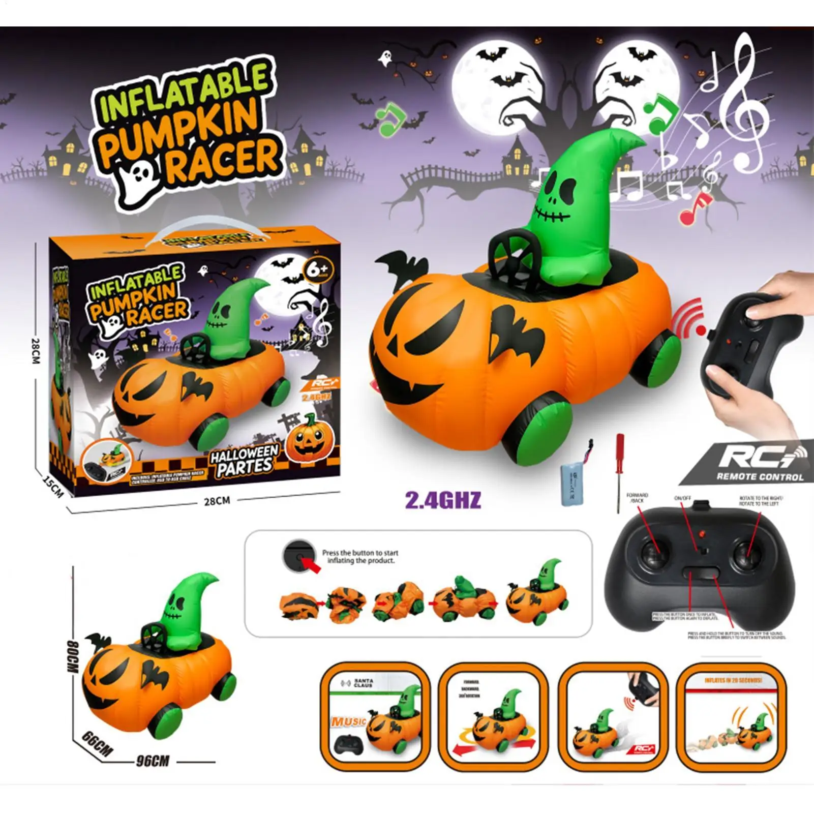 

2,4G надувной беспроводной пульт дистанционного управления надувной автомобиль с тыквой игрушки автоматическая надувная игрушка-симулятор автомобиля новая игрушка для ребенка