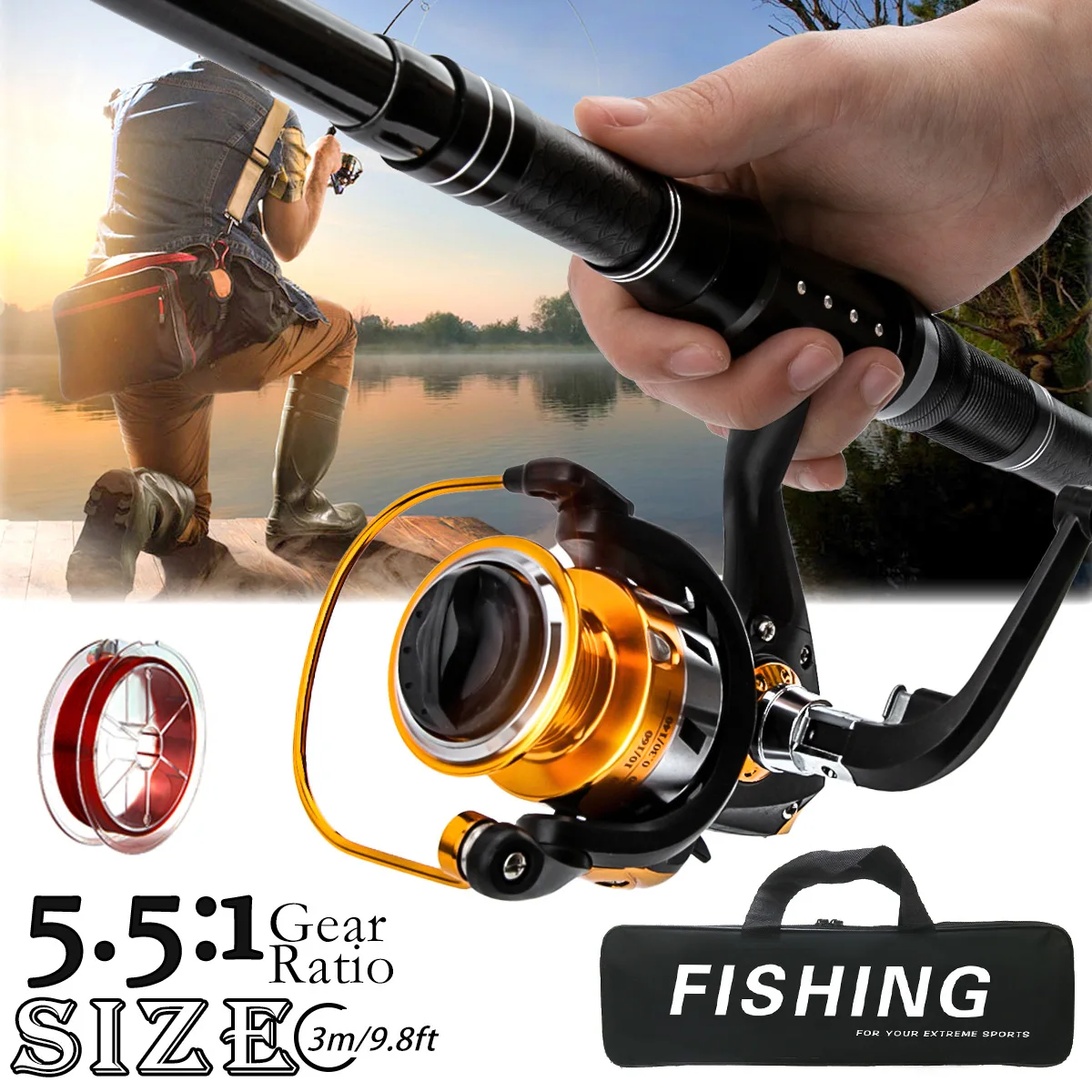 Dual-Use Long Casting Carbon Fishing Rod Straight Handle Spinning Wheel Lure EVA for Saltwater Lake Cross-Border Wholesale