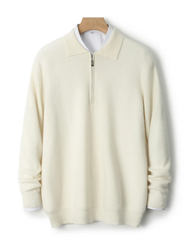 

Solid Polo Collar Soft Warm Pullover Casual Sweater Men's Autumn Winter Business Leisure 100% Merino Wool Knitted Clothing Tops