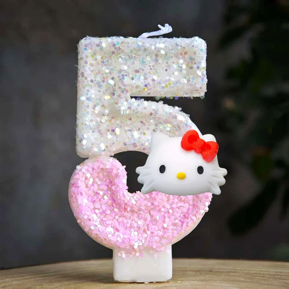 Niedliche Hello Kitty Glitzernde Farbverlauf-Zahlenkerze Kuchendekoration Süßes Thema Kindergeburtstags-Party-Zubehör Mädchen-Baby-Shower-Dekorationen – Detail 29