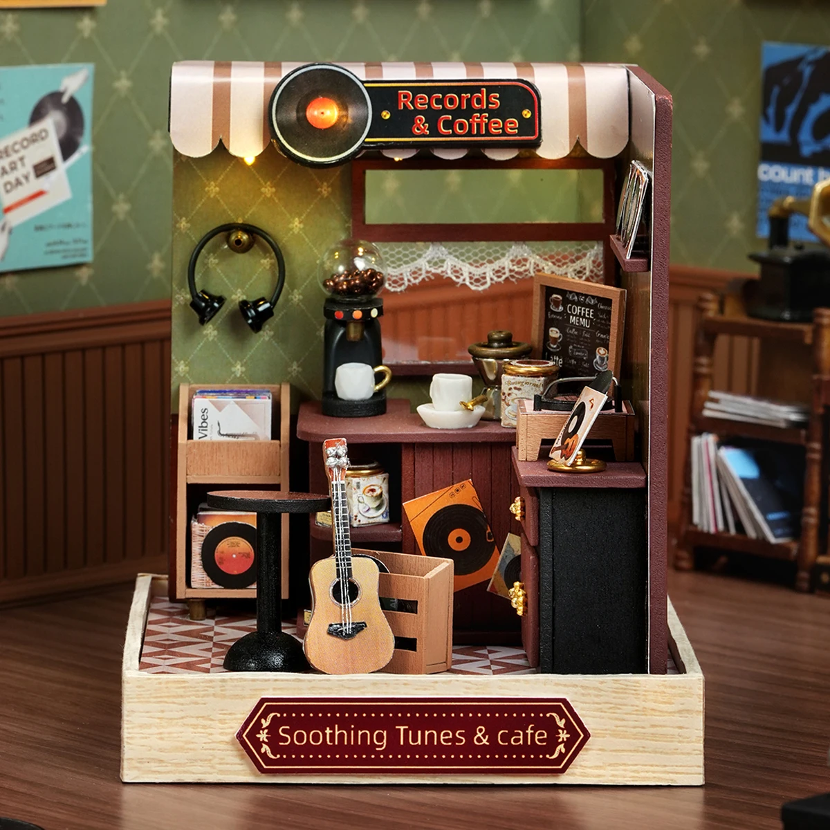 DIY Wooden Soothing Tunes and Cafe Cottage Figurines Miniatures Kits Mini Casa for Friends Birthday Gifts Home Decor Crafts