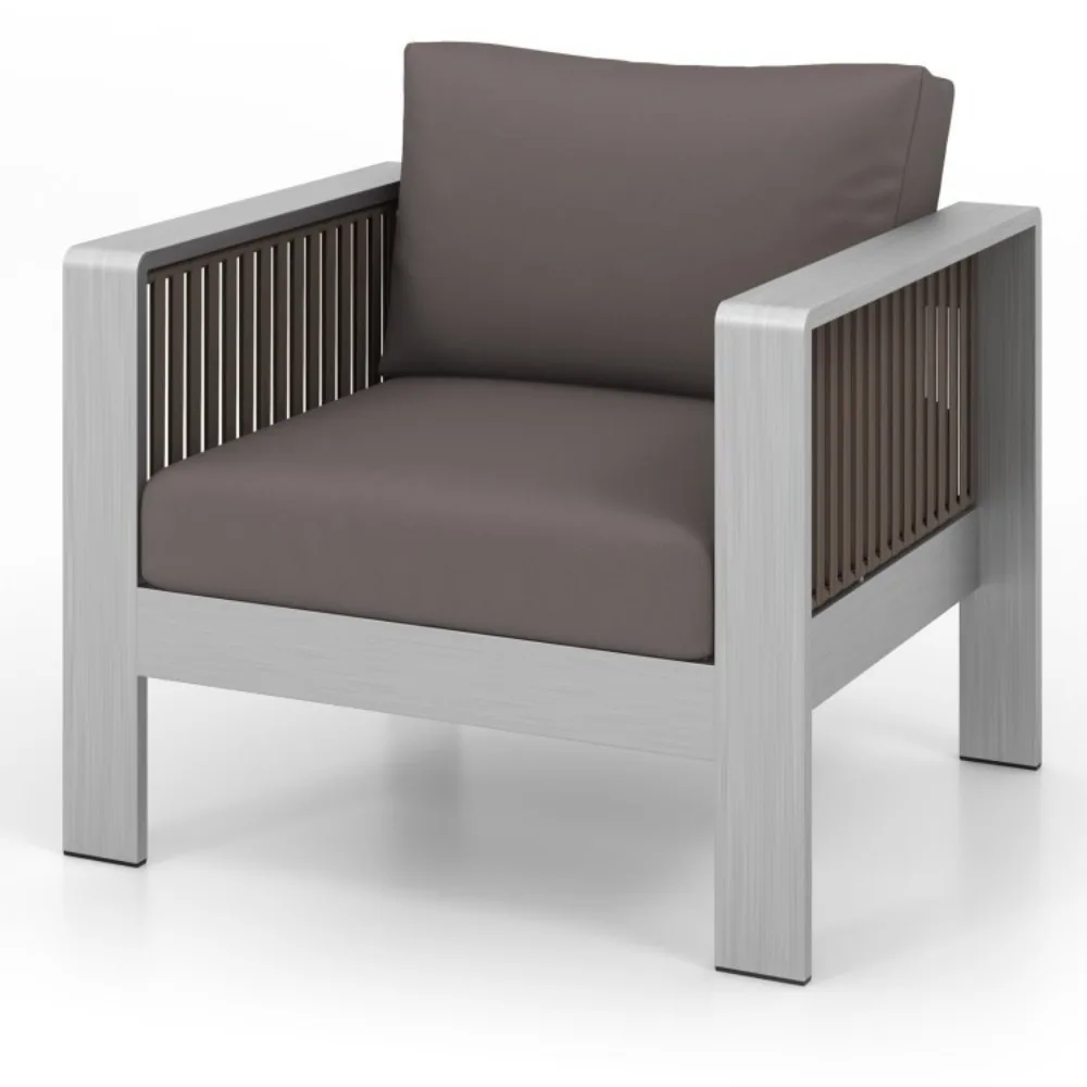

Outdoor Single Sofa Furniture Aluminum Armchair With Thick Back and Seat Cushion