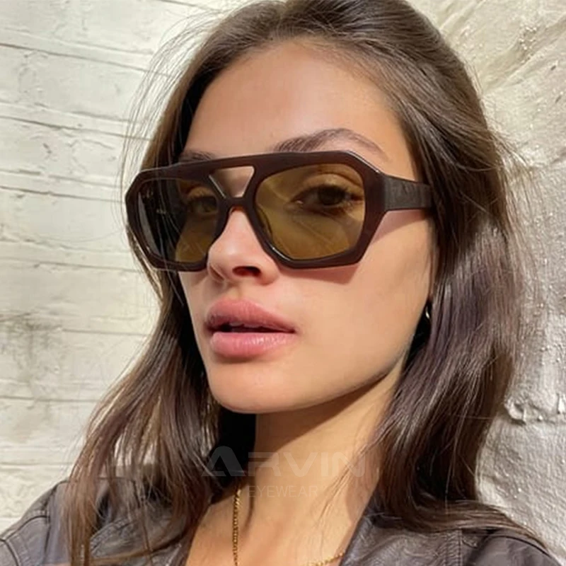 Retro Double Bridges Women\'s Sunglasses Big Frame Leopard Brown Gradient Eyewear Fashion Brand Designer Sun Glasses Men Shades