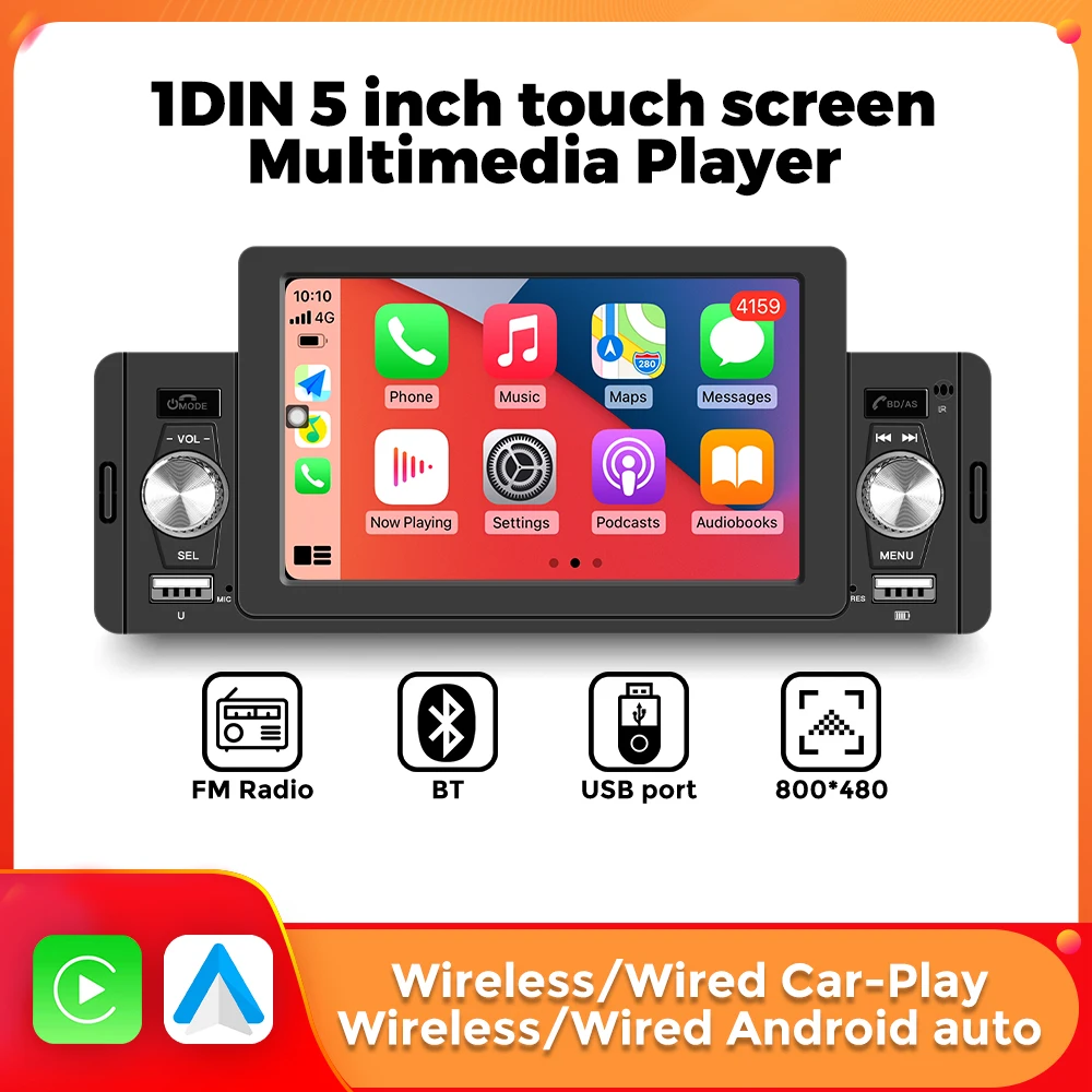 5inch Touch Screen Carplay Android Auto Multimedia Support FM BT USB For Universal Autoradio 1Din Head Unit Car Radio MP5 Player