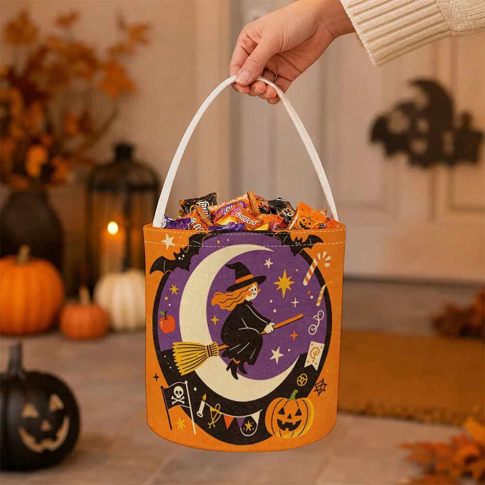 witch flies on broom Candy Party Basket for Halloween Favor Bucket Sack Trick Or Bucket Sack Party Sack Candy Sack