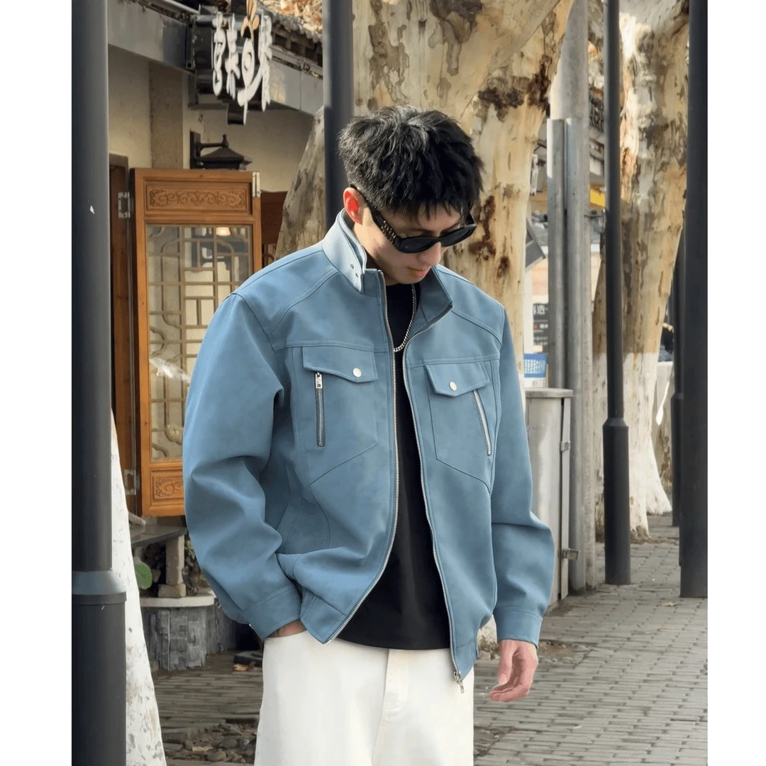 

Spring Autumn Men's PU Leather Flight Jaet Cleanfit Retro American Sle Motorcycle Clothing Loose Fit Long Sve Zipper C...