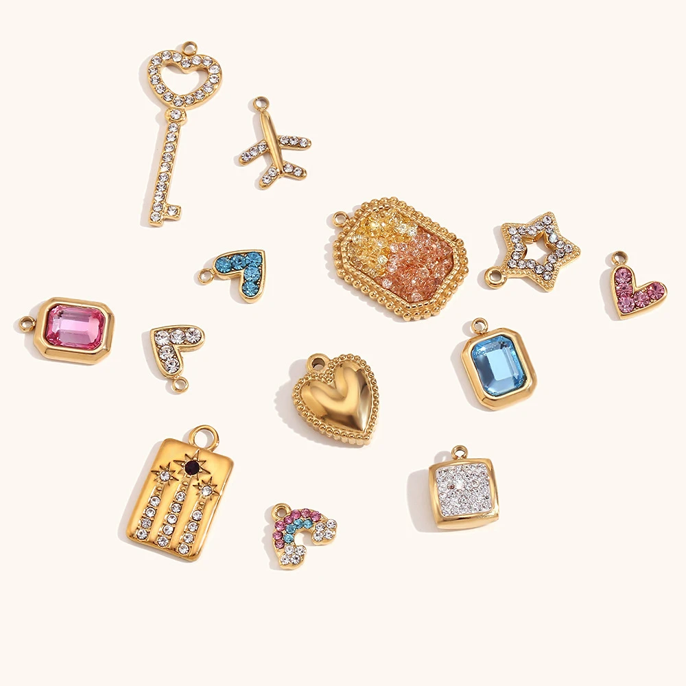 

Stainless steel hot selling simple DIY accessories octagonal bead plated pendant fashionable 18K gold charm pendant