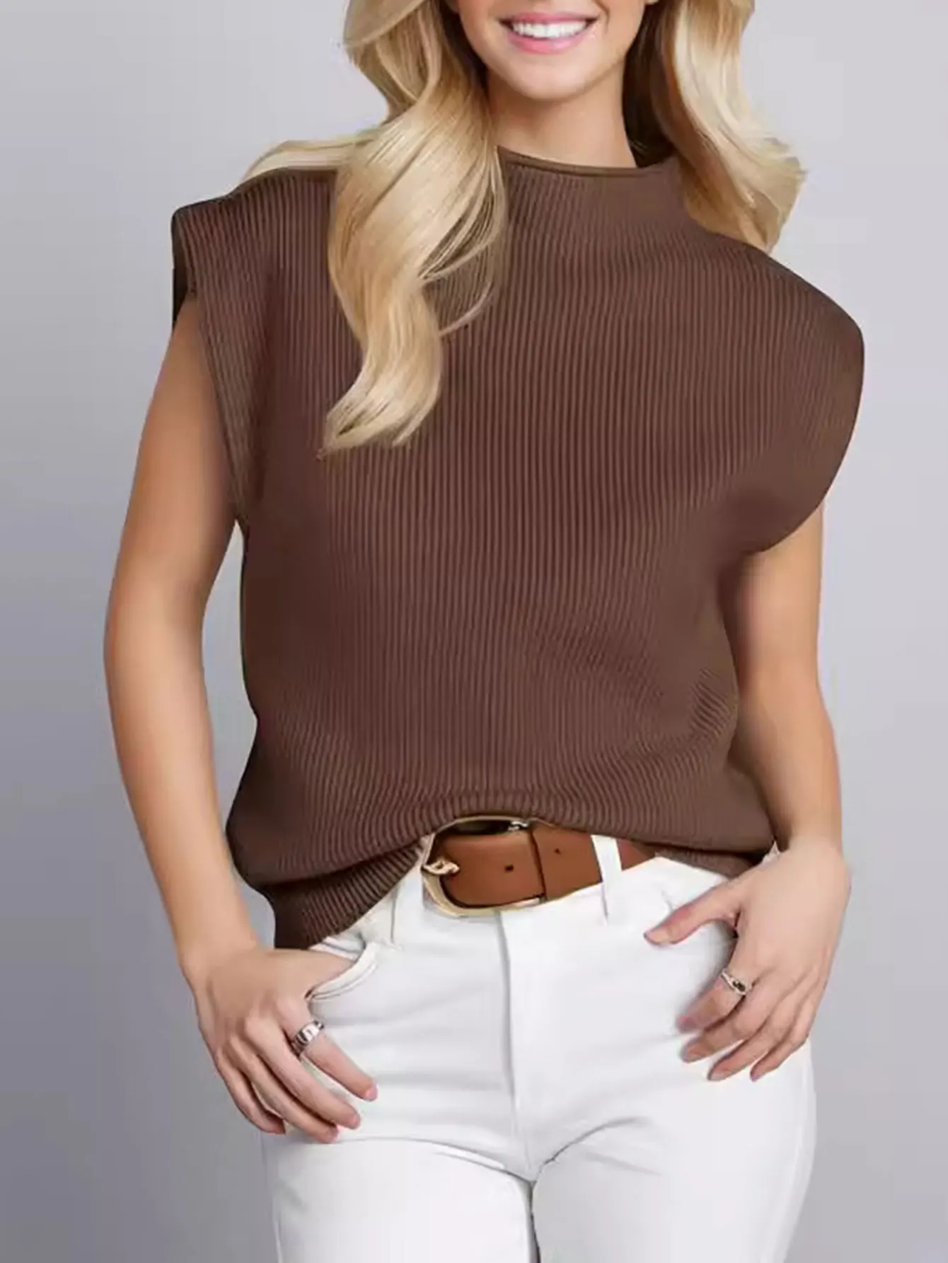 

Женский свитер без рукавов с круглым вырезом, осень-зима, базовый офисный повседневный свободный крой, однотонный