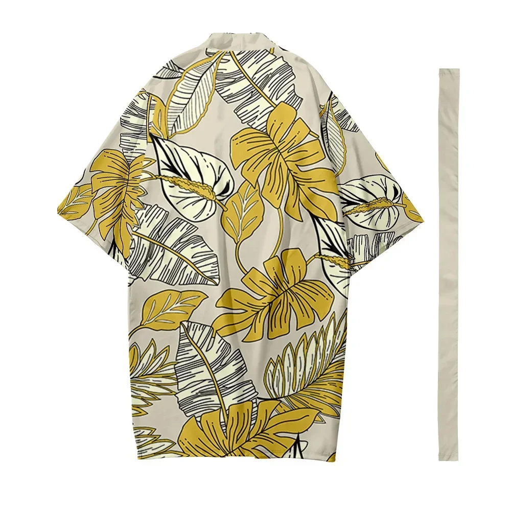 

Men's Japanese Long Kimono Cardigan Fashion Samurai Clothing Kimono Tropical Plant Yukata Pattern Men's Kimono Shirt Jacket