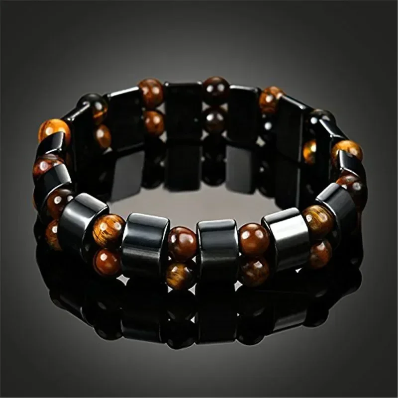 Natural Stone Double Layer Tiger Eye Lymphatic Detoxification Bracelet for Men and Women Magnetic Therapy Weight Loss Bracelet