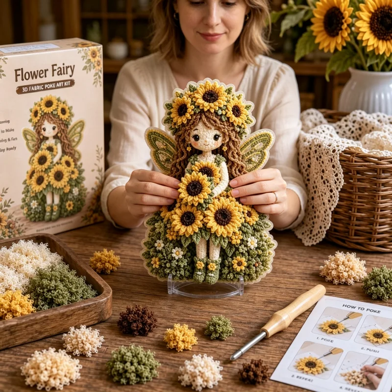 DIY Punch Needle Embroidery Kit Sunflower Girl Pattern Handcraft Decor Making Set Desktop Ornament Gift for Handicraft Beginners