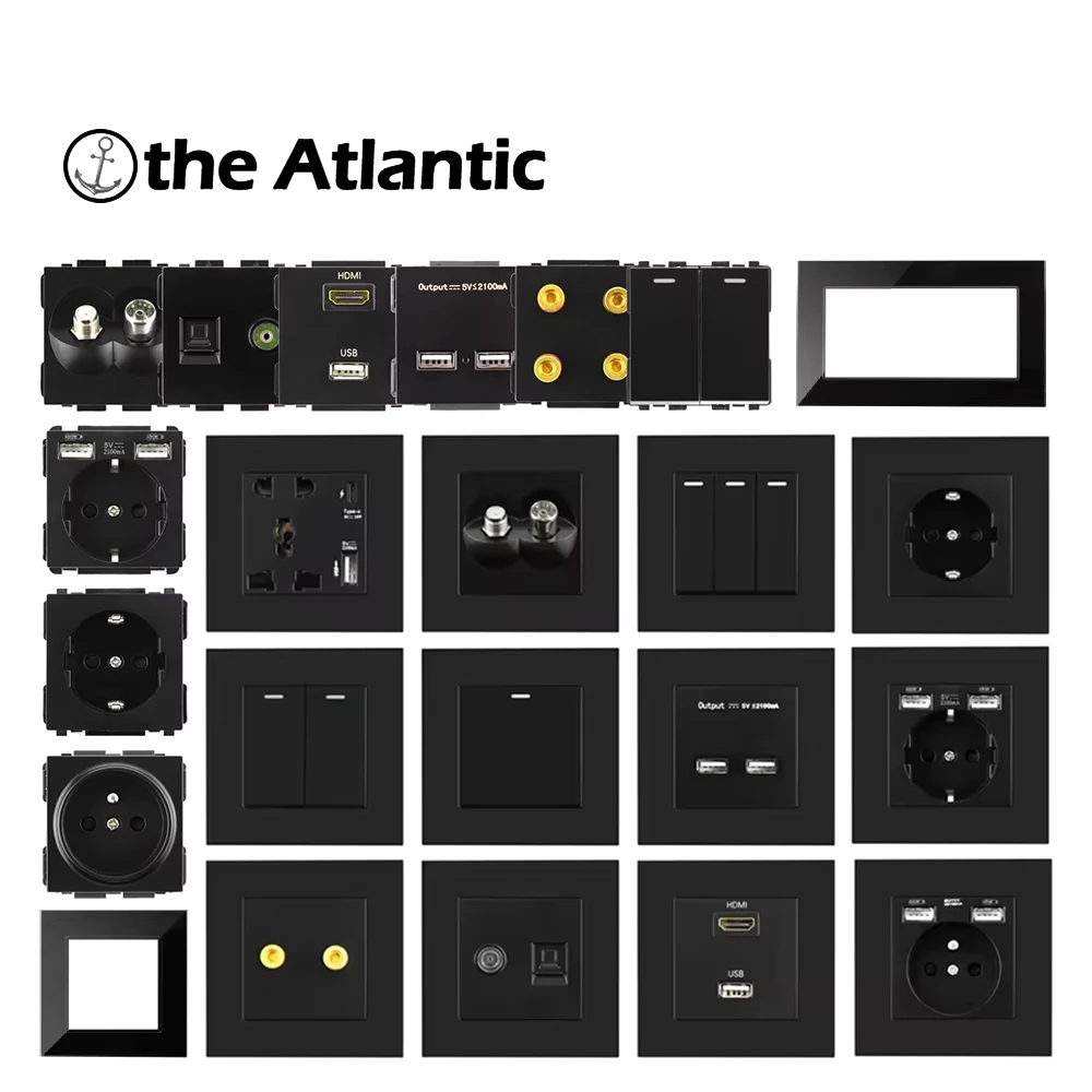 

Настенная розетка, черная стеклянная панель, рамка, сделай сам, бесплатная комбинация, детали модуля переключателя кулисной лампы, настенная розетка, интернет-розетка