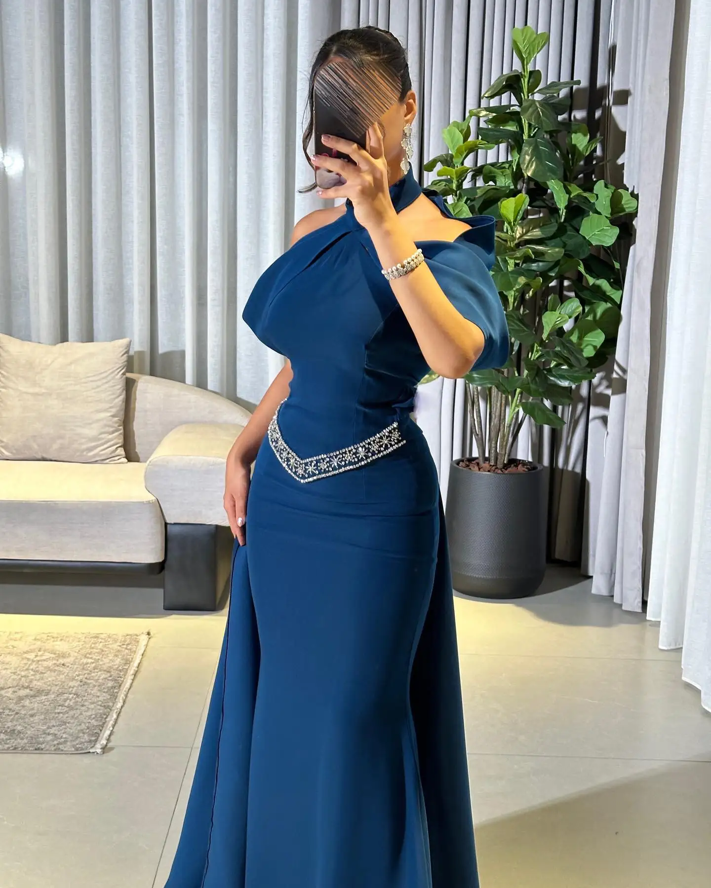 AsaNagi Vintage Halter Hals Bloemen Galajurk Vrouwen Kralen Blauwe Avondjurken Vloerlengte op maat gemaakte Formele Gelegenheidsjurken