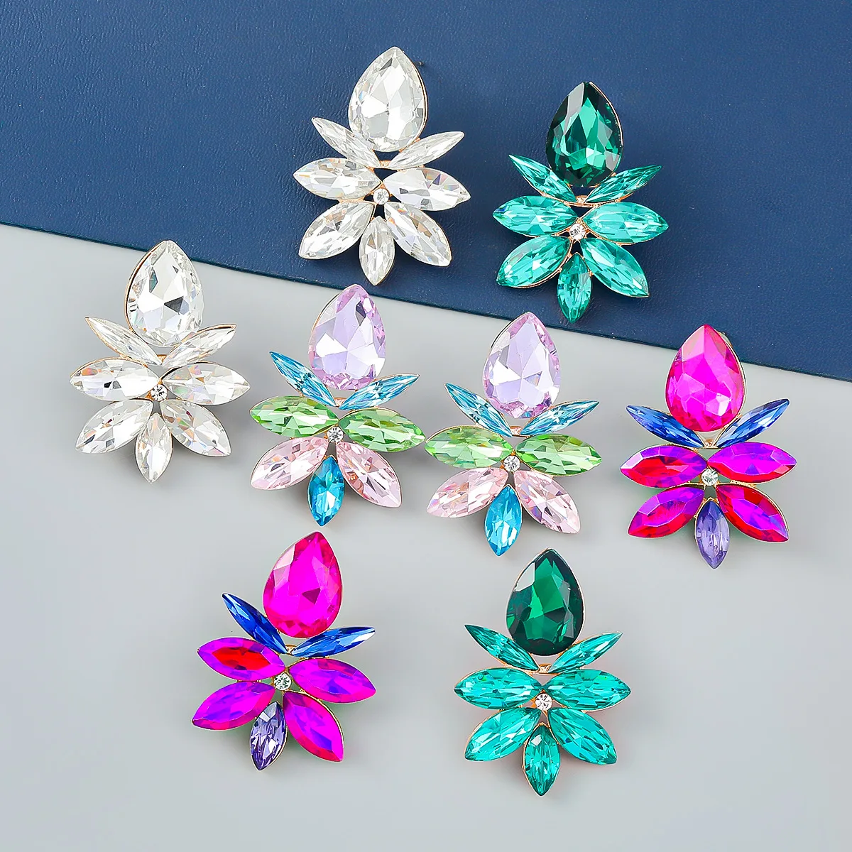 Multi Style Women Statement Stud Earrings Colorful Zircon Crystal Earrings Banquet Jewelry Accessories