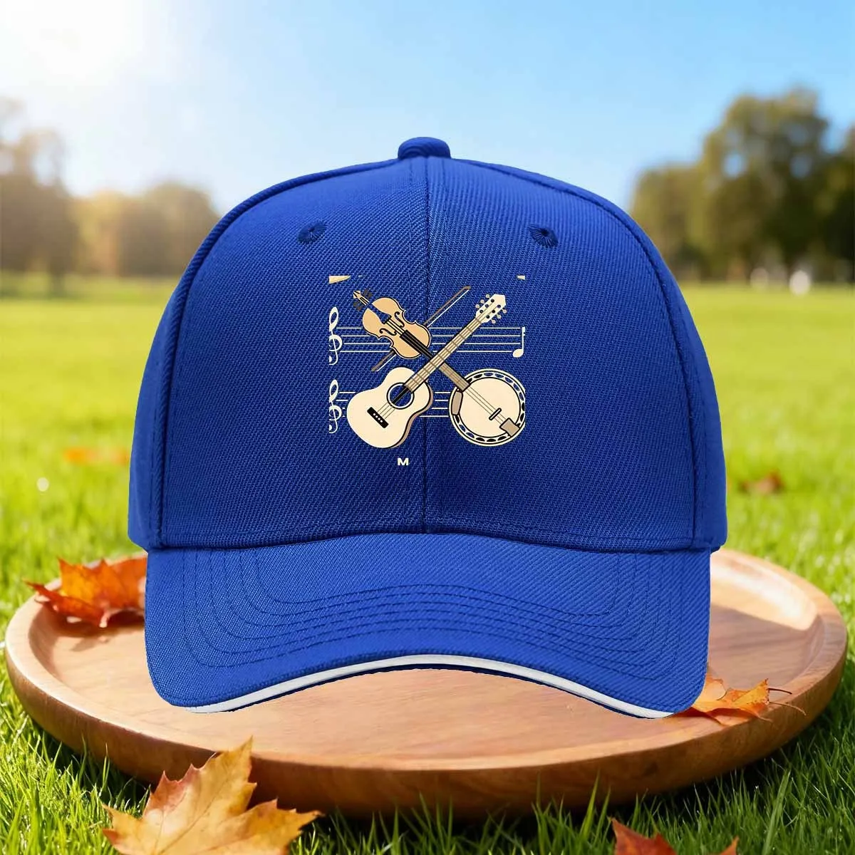 Fiddle Banjo Music Notes Baseball Cap Vintage Adjustable Outdoor Sports Hat