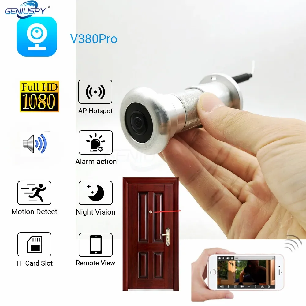 1080P almacenamiento en la nube tarjeta TF WIFI Audio puerta ojo agujero hogar lente gran angular red Mini mirilla Wifi puerta IP cámara P2P V380 Pro