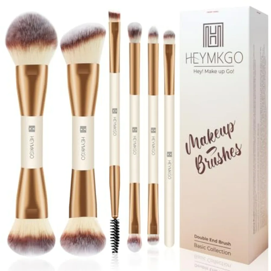 

Makeup Brushes Set, 6Pcs Double-ended Foundation Contour Concealer Powder Eyeshadow Brush for Liquid, Cream, Powder for Blendin