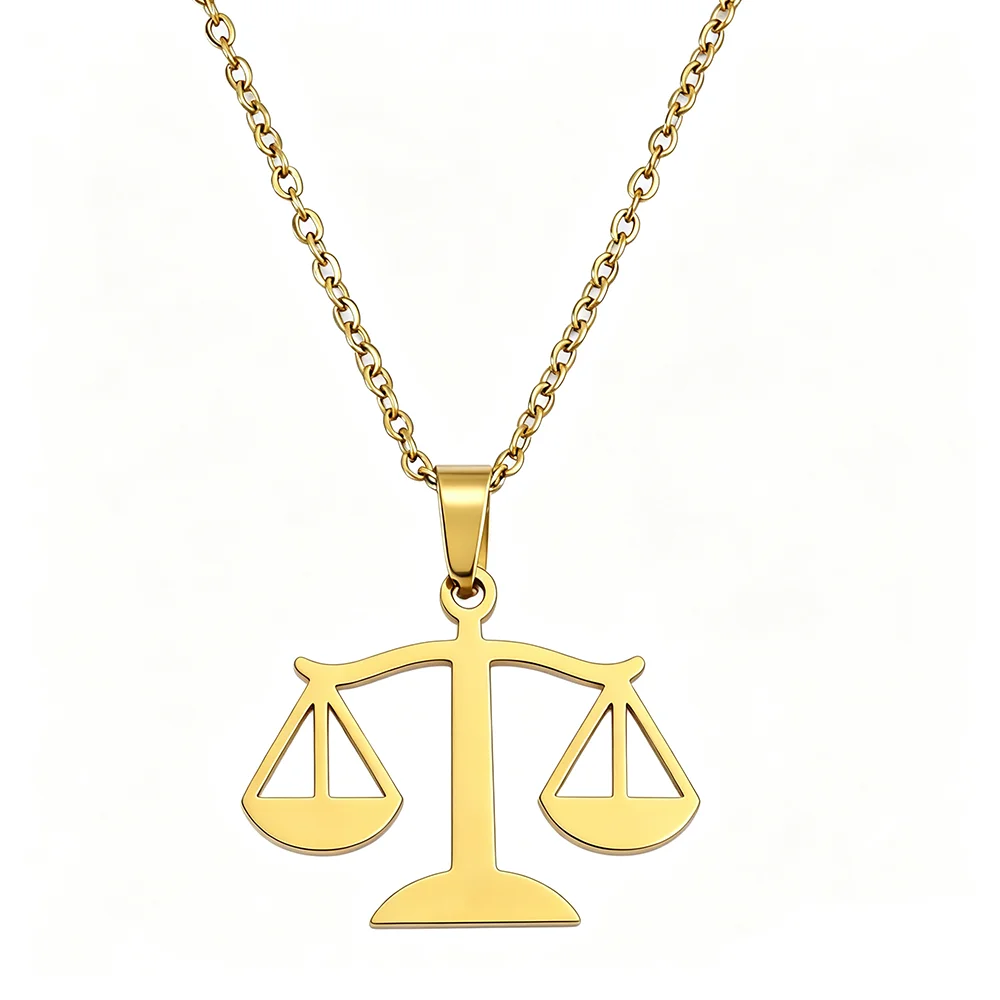 Stainless Steel Libra Scales of Justice Pendant Necklace Gold Tone Lawyer Balance Scale Charm Necklace Gift for Attorney
