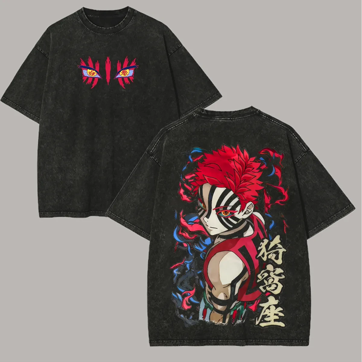 Demon Slayer Gewaschenes Retro Kurzarm-T-Shirt Lässige Sommerkleidung Herren Bequemes Kurzarm-Halbarm-Sportoberteil Beliebtes Top