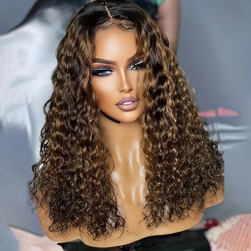 

Highlight Brown 26Inch 180Density Soft Preplucked kinky Curly Lace Front Wig Synthetic Baby Hair Glueless Daily Wear Wig