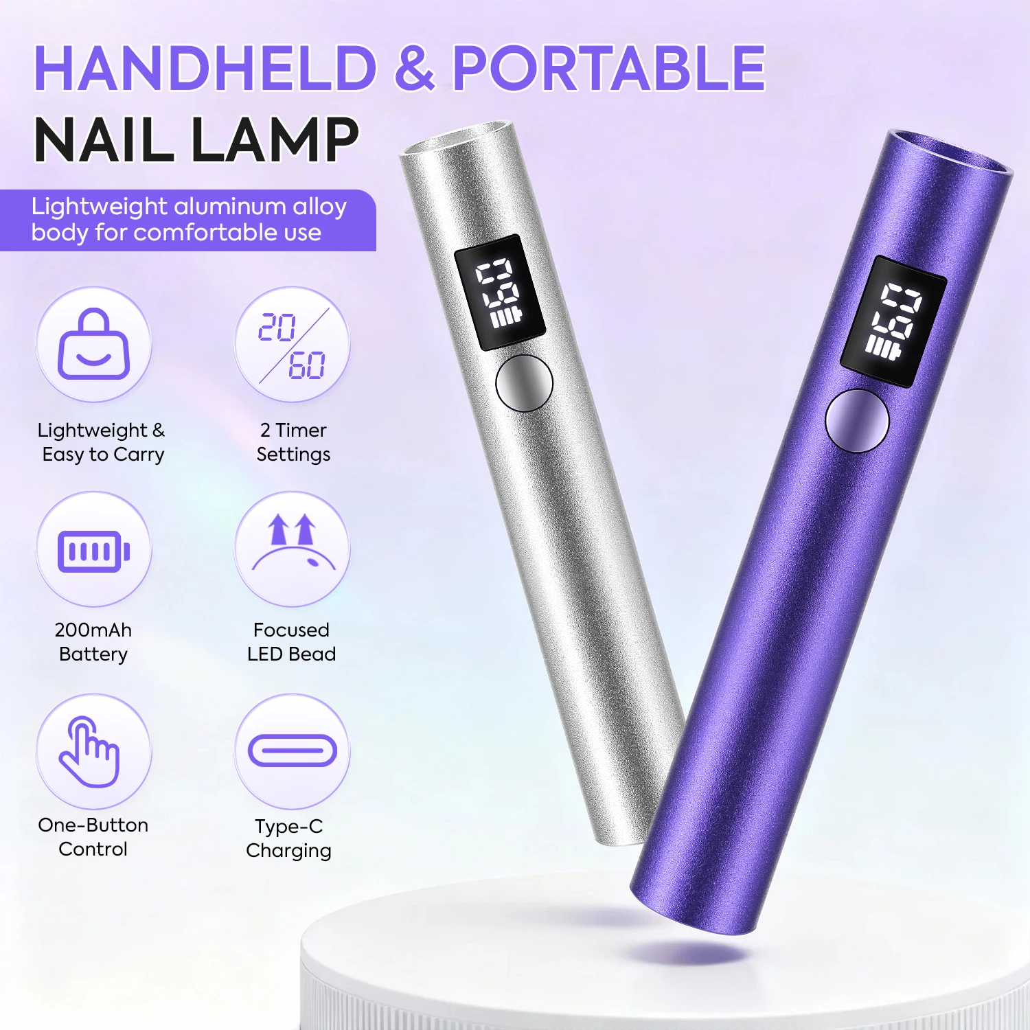 DianaBeauty Handheld Nail Lamp Portable Nail Dryer with Aluminum Bod Quick Drying Manicure Lamp with  Two Timer Modes Nail Tools