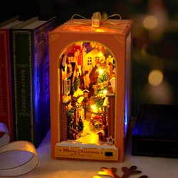 Kit d'insertion d'étagère de coin de livre en bois bricolage, serre-livres miniatures, maison de courses de chalet du Père Noël, joyeux Noël, cadeaux pour amis, jouets