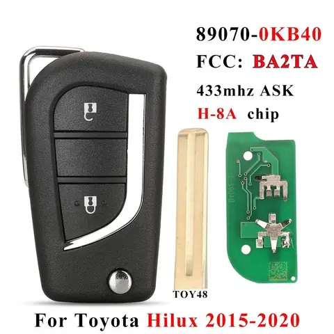 89070-0KB40 FCCID BA2TA 2 Buttons Remote Flip Key 433MHz H-8A Chip FOB For Toyota Hilux 2015 2016 2017 2018 2019 2020