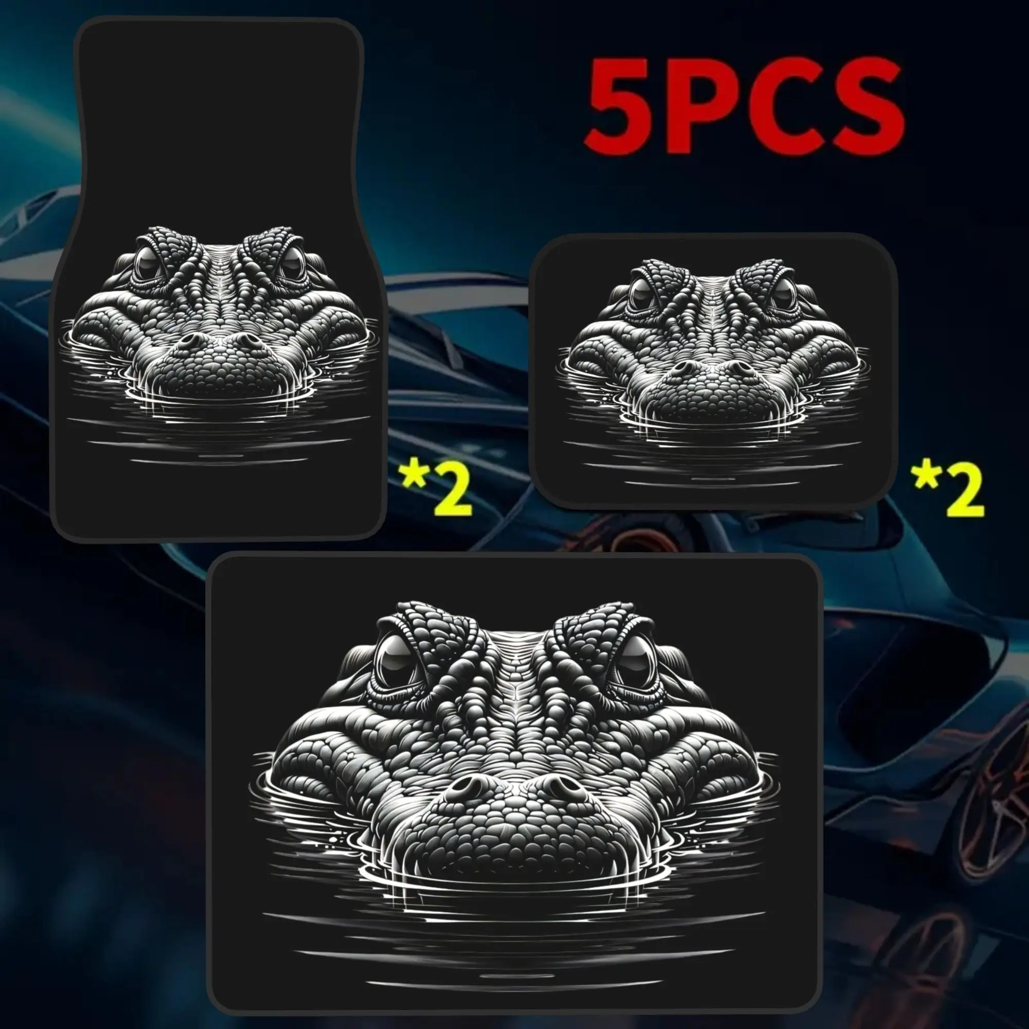 5pcs Set Crocodile Car Front & Rear Floor Mats + Trunk Mat, All-weather Fit For Sedans, SUVs & Trucks. Wear-resistant Car Mats F