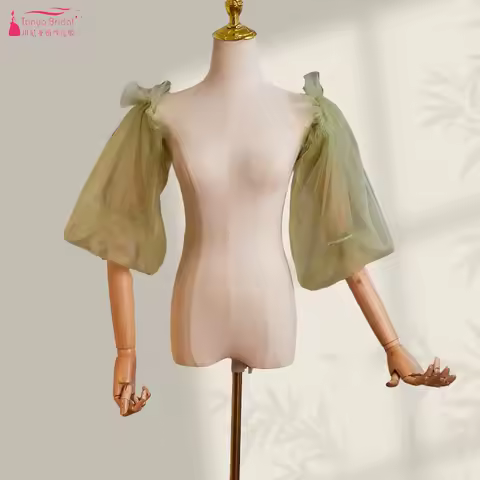 Olive Sage Green Detachable Mesh Tulle Dress Sleeves for Party Evening Wrap Arm Accessories