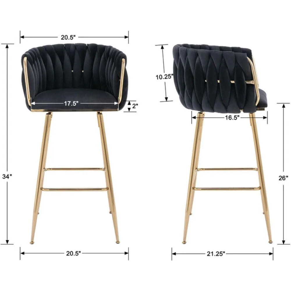 Ensemble de 4 tabourets de bar pivotants, tabourets de bar à hauteur de comptoir de 26 pouces, chaise de comptoir d'îlot de cuisine en velours avec dossier en baril, tabourets de bar