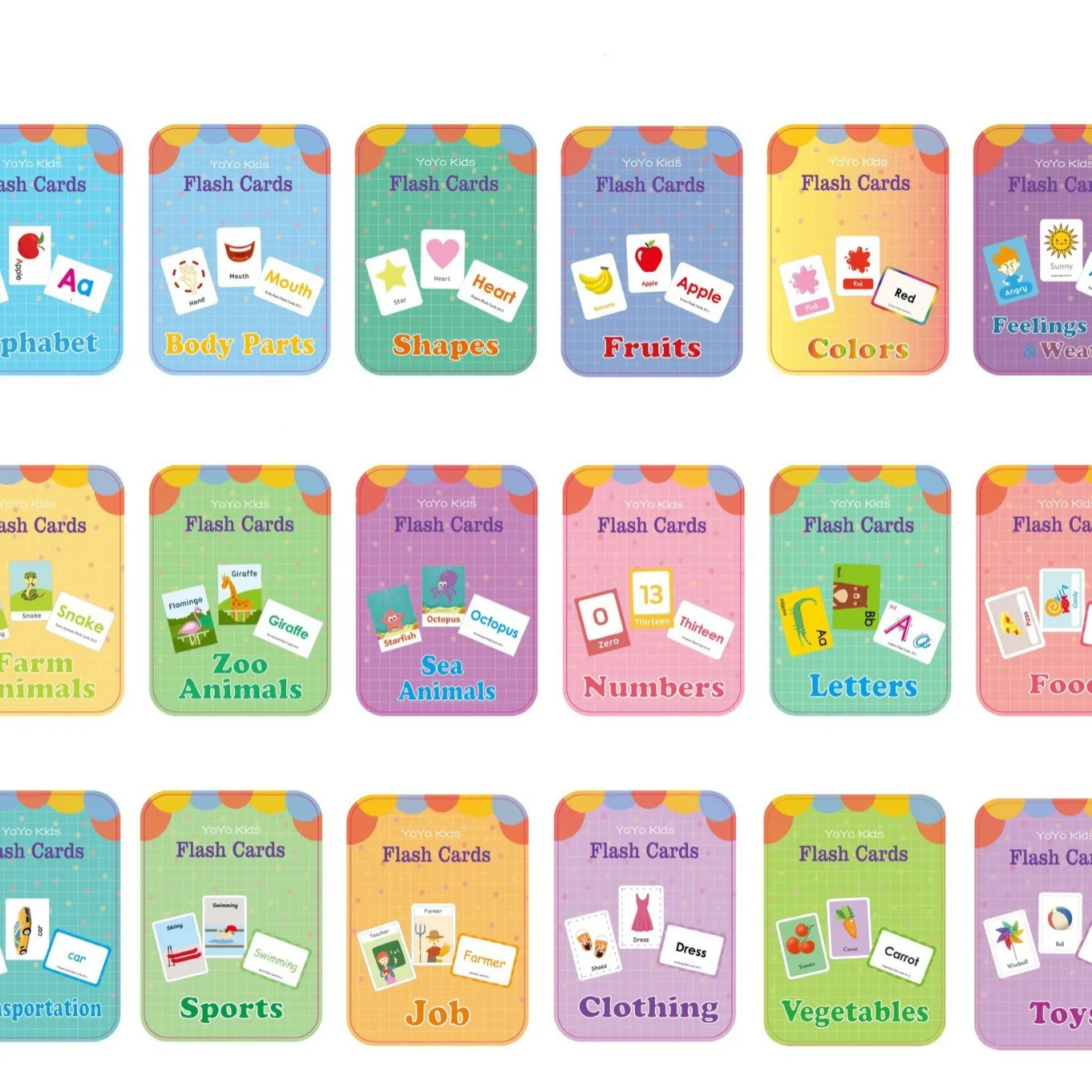 22pcs Children Cognition Cards Body Parts Animal Fruits Double Side Flashcards Montessori Baby Kids Early Educational Toys Gifts