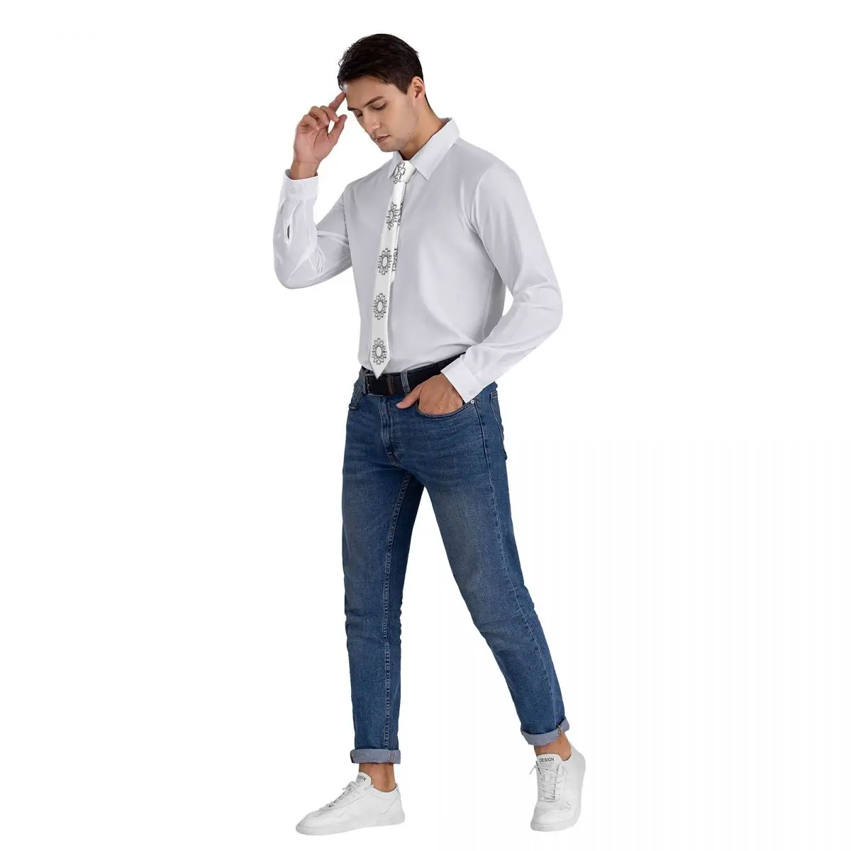 Orologio binario con motivo geometrico Cravatta per uomo Cravatte sottili in poliestere di seta Abiti da sposa Cravatta Casual Gravatas