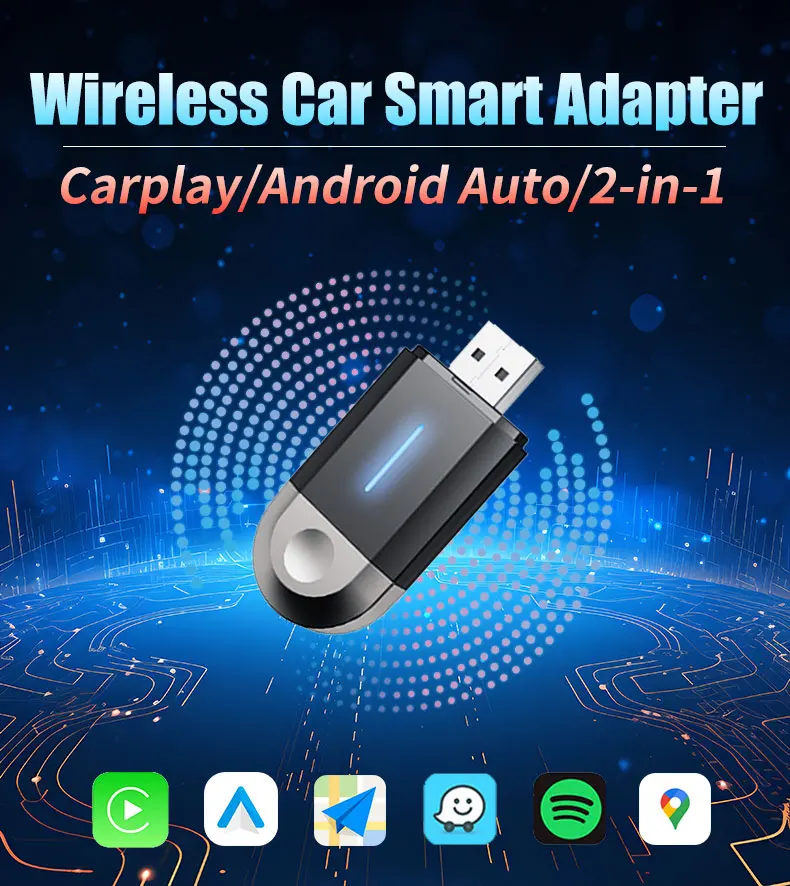 2 In1 Wireless Carplay& Android Auto Mini Box Car Adapter Wired to Wireless Carplay For USB/Type C Plug And Play Car Accessories