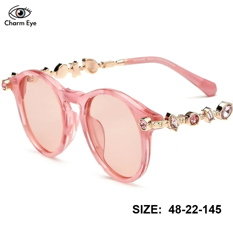 Luxury Round Sunglasses for Women Elegant Rhinestone Leg Eyeglasses UV Protection Pink Frame Fashion Vacation Travel Sun Glasses