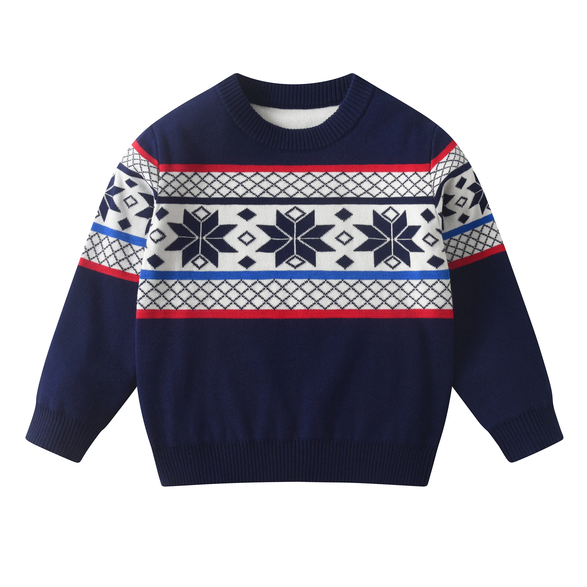 Kids Blue Pullover - Soft Cotton Long Sleeve Sweater for Children Boys & Girls (Traditional Design)