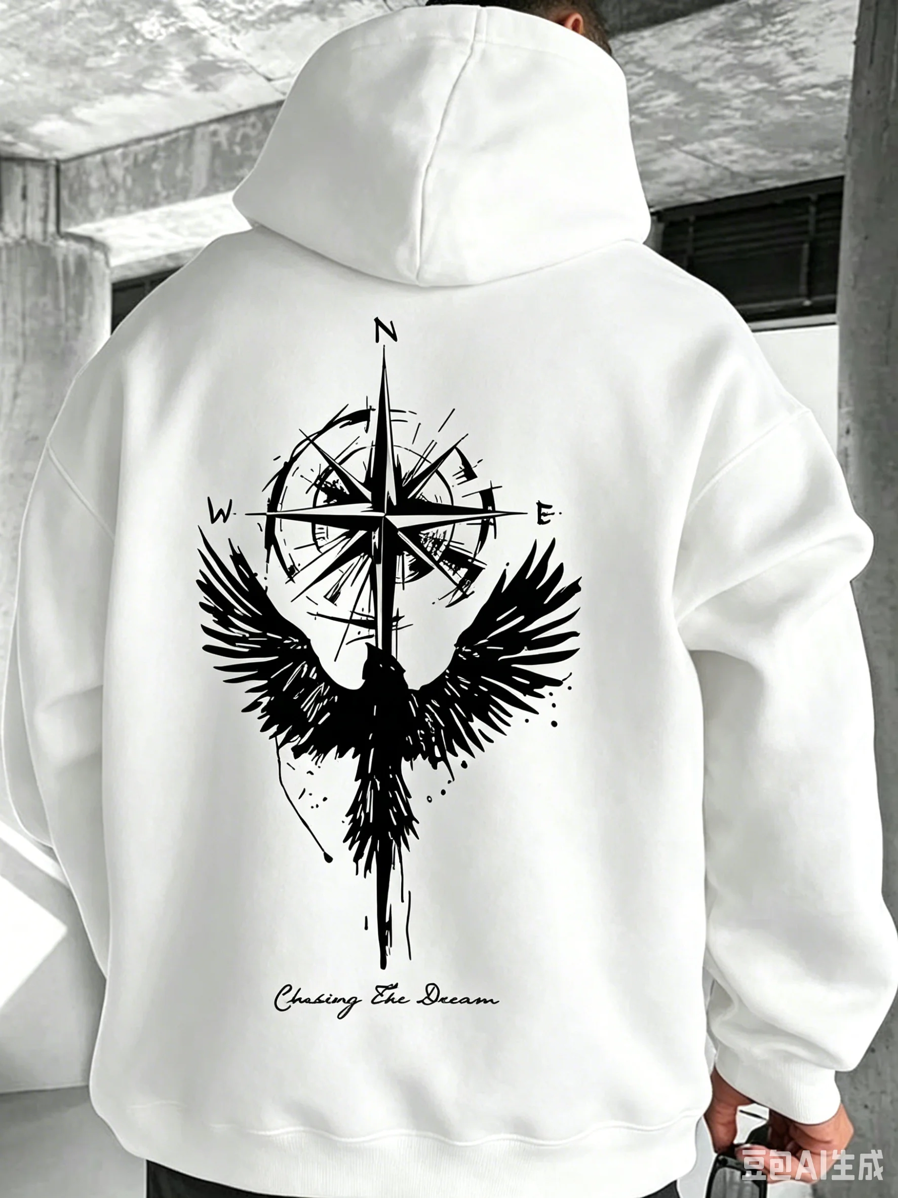 Men's Streetwear Hoodie with Compass Wing Prin Soft and Comfortable Perfect for Autumn and Winter Outdoor Activities  Sweatshirt
