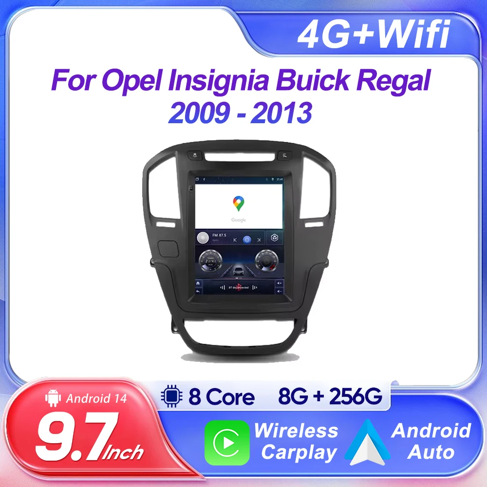 9.7 inch Android 14 For Opel Insignia Buick Regal 2009 - 2013 Carplay GPS Navigation BT Touch Screen Intelligent System Wifi