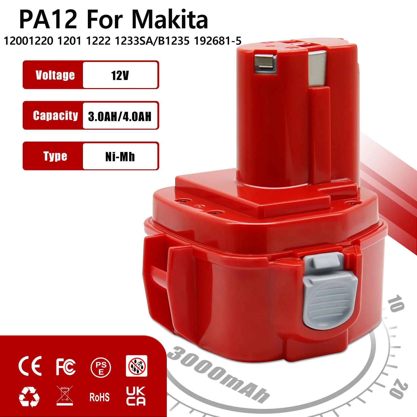 New 12V 4000mAh For Makita PA12 Ni-Mh Battery For Makita 1200 1220 1201 1222 1233SA/B1235 192681-5 Power Tool Batteries